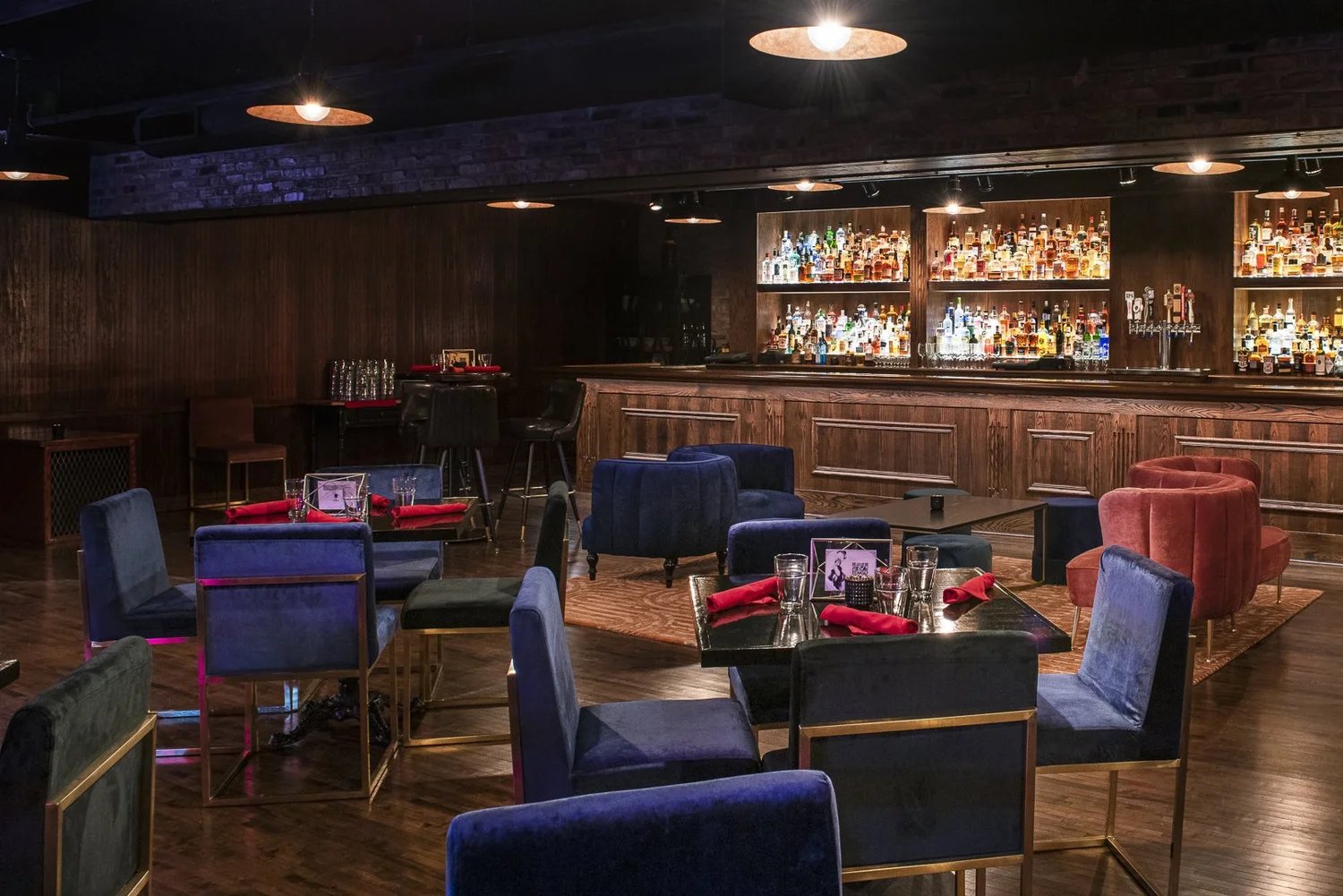 Bar lounge with velvet chairs